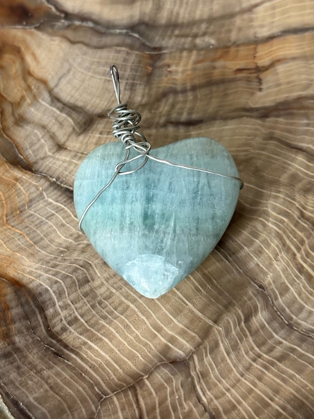 Handmade Amazonite Heart-Shaped Wire-Wrapped Chakra Pendant